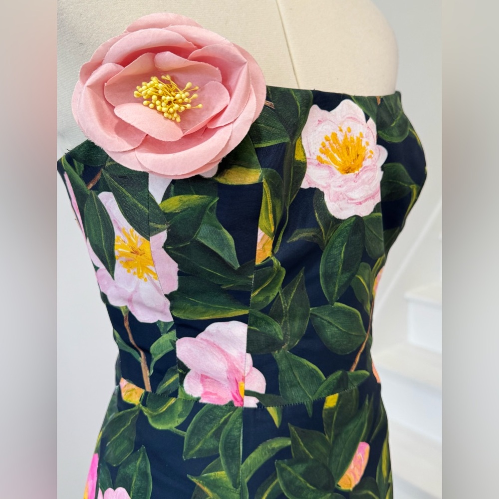 Oscar de la Renta Floral Print Strapless Gown Camellia Faille Mermaid Long Dress - Picture 6 of 16